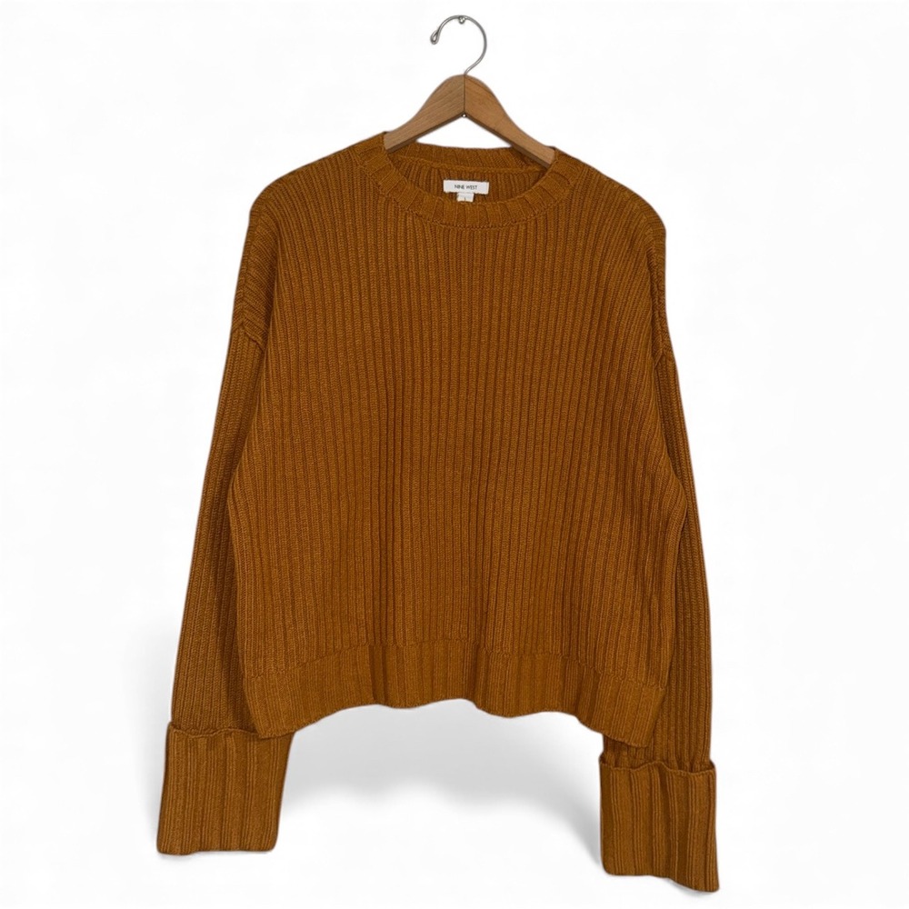 Nine West Women's Ribbed Knit Sweater Amber Orange Long Sleeve Size L‎